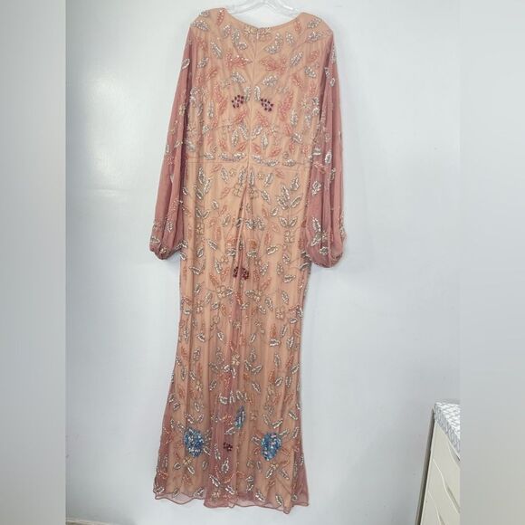 Mac Duggal 93755 Floral Beaded Surplice V-Neck Long Balloon Sleeve Gown, Size 16 - Picture 3 of 16